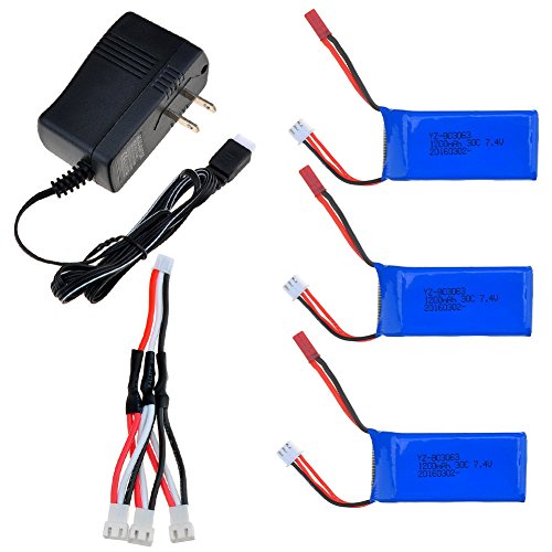 Kingtoys 3PCS 30C 7.4V 1200Mah Lipo battery For Yizhan x6 MJX X101 and Wltoys V353 V353B V666 V262 A949 A969 A979 K929 V912 V915 RC Quadcopter+3 In 1 Battery Charge Cable + Battery Charger