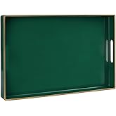 MAONAME Dark Green Decorative Tray, Serving Tray with Handles, Plastic Trays for Coffee Table, Rectangular Trays for Living Room, Bedroom, 15.8" X 10.2" X 1.4"