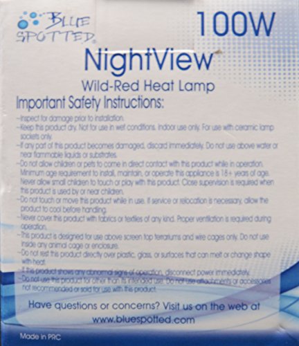 Blue Spotted NightView Wild-Red Heat Lamp Ideal As A 24 Hour Heat Source for Your Pet Reptiles and Amphibians! (100 Watt 2 Pack)