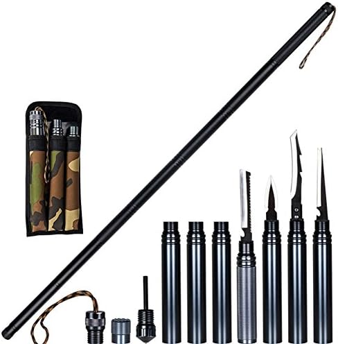 Forsinsing Multifunctional Tactical Survival Tools Self Defense Stick Alpenstock for Camping, Hiking, Backpacking, Fishing, Trench Entrenching Tool, Car Emergency etc. (Black 43.3in)