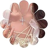 Iaceble Boho Crystal Cross Choker Necklace Faith Cross Pendant Necklace Silver Rhinestone Cross Necklace Cz Religious Cross Chain Necklace Jewelry for Women