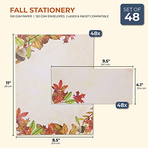 Sustainable Greetings Fall Autumn Stationery Paper and Envelopes (Set of 48)