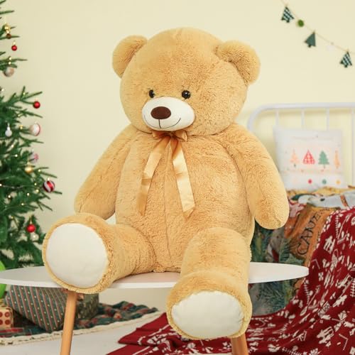 MorisMos Giant Plush Bear 130 cm, XXL Light Brown Teddy Bear Plush Large Plush Toy Bear, Soft Teddy Bear Gift for Baby Girlfriend Her Him Birthday Decorations