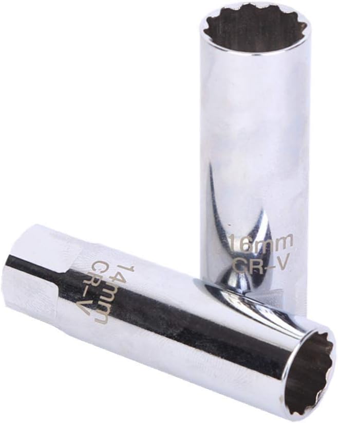 16mm & 14mm Thin Wall Spark Plug Socket, 3/8-Inch Square Drive Set 12-Point/14mm Removal Tool, 2 Pack - - 