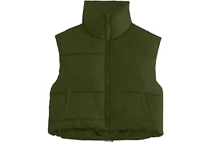 Women's Cropped Puffer Quilted Vest Zip Stand Collar Adjustable Hem Sleeveless Short Jacket Lightweight Winter Coats