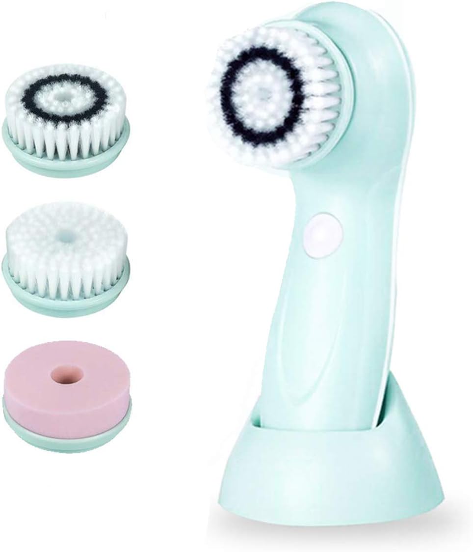 Gackoko Facial Cleansing Brush- Latest advanced cleasing Technology & 3 Brush Heads-USB Rechargeable Electric Rotating Face- IPX6 Waterproof-Advanced Face Spa System for Exfoliating Deep clease (Blue)