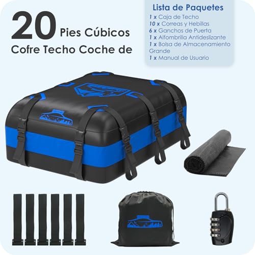Rymopuey Roof Box 20Cubes/566L, Roof Box for Car 700D Waterproof, Roof Box with Non-Slip Pads and 10 Fastening Straps, Pto for Cars with/without Luggage Rack