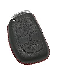 Coolbestda - Funda de piel para llave de entrada sin llave, con mando a distancia para Hyundai Tucson Elantra Sonata Smart de 2018 a 2016 con 4 botones (no compatible con llave abatible desplegable plegable)