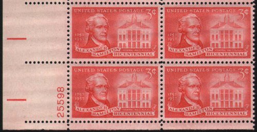 ALEXANDER HAMILTON ~ TREASURY #1086 Plate Block of 4 x 3 US Postage Stamps