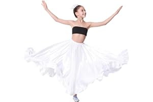 SANCAN Long Mexican Folklorico Dance Practice Performance Skirt for Girls (Height 4'6" to 5'1"), Ankle-Length Ruffle Style