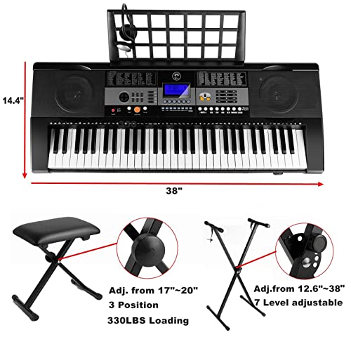MUSTAR 61 Key Piano Keyboard, Portable Touch Sensitive Keyboard Piano