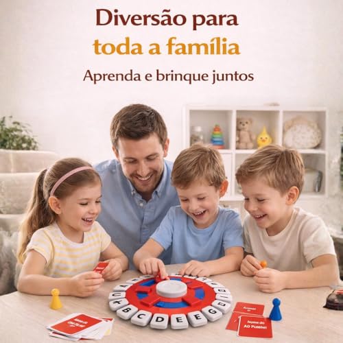 Jogo de Letras Educativo Stop, Brinquedo Pedagógico de Tabuleiro com Alfabeto para Aprendizagem Infantil e Formação de Palavras