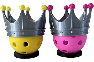 HANDMADE Mini Pickleball Tournament Trophy Set - King & Queen Crowns, Set of 2, Hot Pink & Yellow Beads