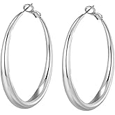 Fashion Teardrop Hoop Earrings for Women-18k Gold Plated Large Oval Pull Through Hoop, High Polished Statement Jewelry Gift.Lightweight & Easy to Wear.