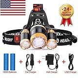 Brightest and Best LED Headlamp American Design 6000 Lumen flashlight-IMPROVED CREE LED Rechargeable 18650 headlight flashlights Waterproof Hard Hat Light Bright Head Lights Camping Running headlamps