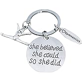 Sportybella Gymnastics Charm Keychain, Girl She Believed She Could So She Did Jewelry, Gymnastics Gifts for Gymnasts and Teams