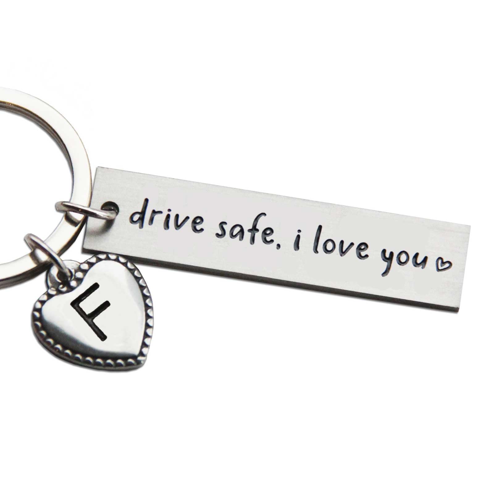 Personalized Initial Key Chain Gift, Drive Safe I