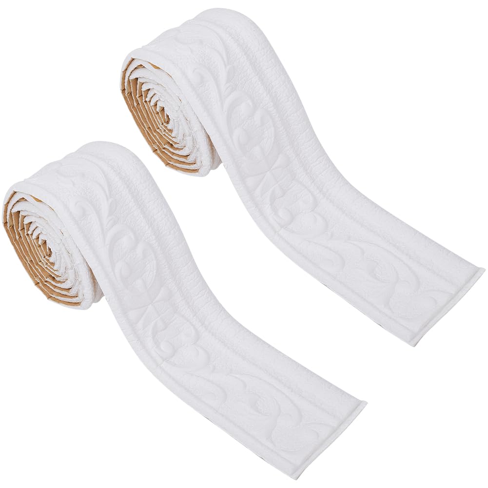 GORGECFAFT 2 Rolls 2.3mx7.8cm Crown Molding Peel and Stick White 3D Wall Edging Foam Flexible Wallpaper Border Mirror Edging Frame Lines Wall Base Ceiling Baseboard for Home DIY Furniture Home Decor