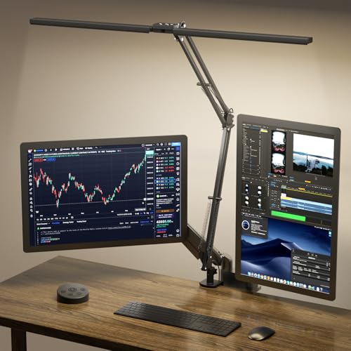 SKYLEO LED Desk Lamp, Dual Head - Remote Control, 2400 LM, 24 W, 5 Temperature Modes, Dimmable - Temp & Mem, Easy to Install - for Office, Readings - Black