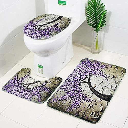 Beisoug Valentine Best Decoration 3PCS Valentine Bathroom Non-Slip Pedestal Rug + Lid Toilet Cover + Bath Mat Set