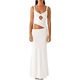 GUCURIN Women Sexy Maxi Dress Cut Out V Neck Spaghetti Straps Bodycon Long Dress Summer Party Cocktail Wear