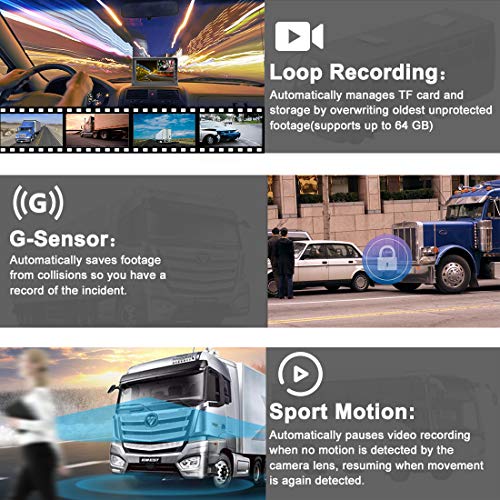 Upgrade Dash Cam Front and Rear,Homder 7'' Monitor Front Lens with G-Sensor/Loop Recording/Motion Detection,IP69 Night Vision Rear View Camera Reversing Backup Camera for Trucks,Bus,Van,RV,Trailer