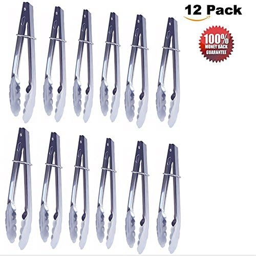 ChefNeno Kitchen Stainless-Steel Utility Tongs 10" (12, Silver)