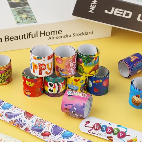 Shindel 96PCS Slap Bracelets for Kids, Kids Slap Wristbands Birthday Theme Snap Bracelets for Birthday Party Favors Classroom Prizes Kids Birthday