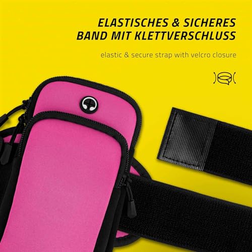 ONEFLOW Premium Sports Armband for Running Mobile Phone Compatible with Samsung Galaxy Xcover 4S, Soft Case, 2 Compartments, Sports Arm, Pink