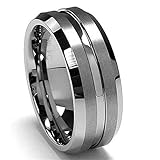 8MM High Polished Center / Matte Finish Men's Tungsten Metal Wedding Band Ring