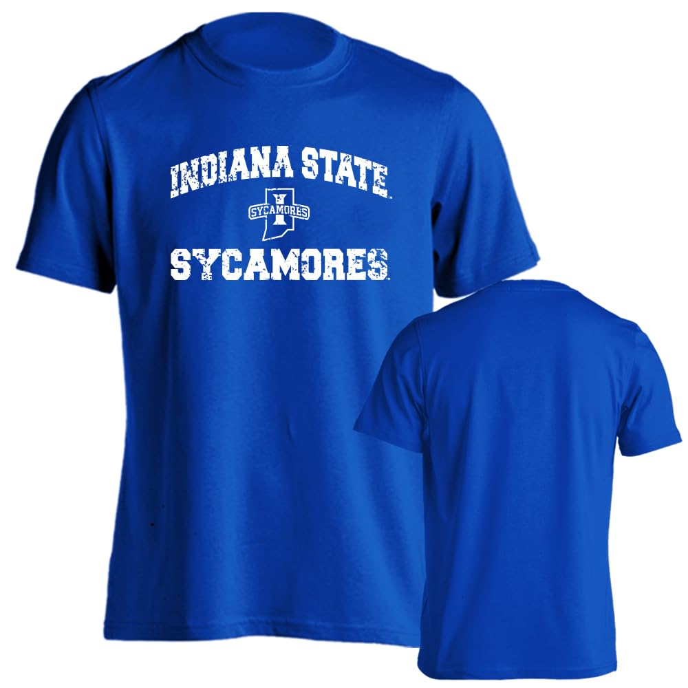 Sport Your Gear Indiana State Sycamores Officially Licensed Distressed Retro Logo Short Sleeve T-Shirt Game Day Tee Spirit Wear Fan Gear Apparel Royal 2X-Large Image