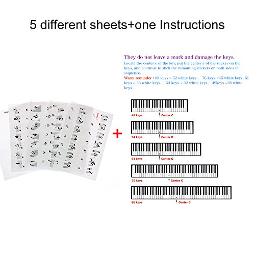 Piano Stickers/Keyboards, 49,61,76,88 Key Full Set of Piano & Keyboard Music Note Stickers, Transparent Plastic Stickers for White & Black Keys + Blank Stickers & User Guide - Thumbnail 4