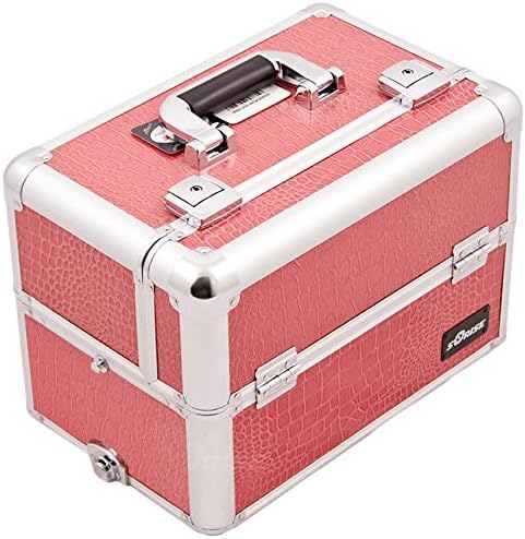Craft Accents Professional Aluminum Cosmetic Makeup Case, Hot Pink Crocodile Textured Printing, 144 Ounce