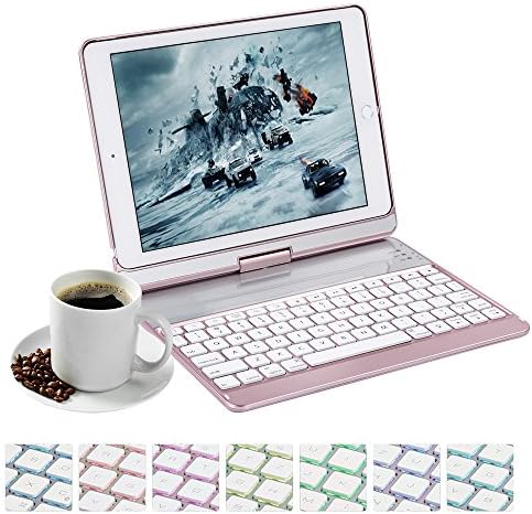 GooDGo New iPad 9.7 Keyboard Case, 7 color Backlit Bluetooth Keyboard Case Cover for Apple iPad Air &amp; New 9.7 iPad with wireless Auto Sleep/Wake (Rose Gold)