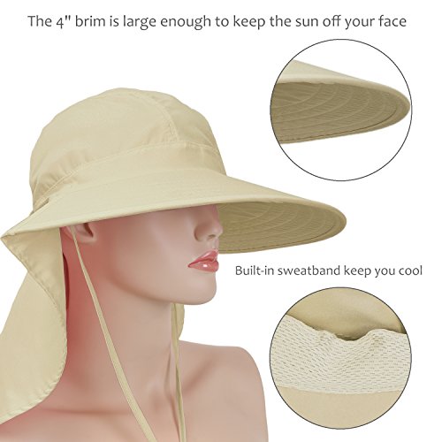 Womens Sun Hats Neck Flap Large Brim UV Protection Foldable Fishing Hiking Cap