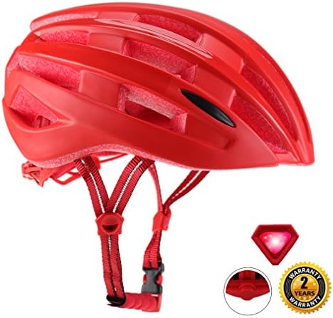 EASECAMP Ultralight Bicycle Helmet with LED Safety Light for Adult Men and Women (Red)