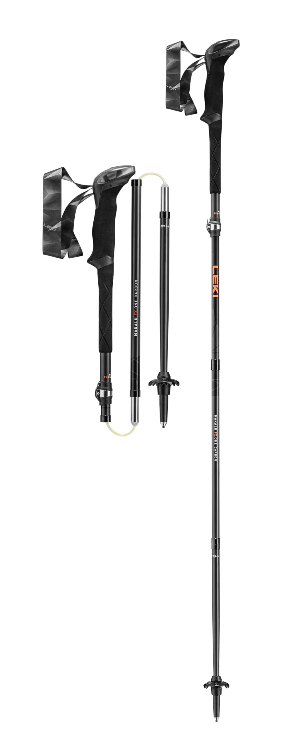Photo 1 of LEKI Makalu FX.One Carbon Adjustable Lightweight Walking Poles for Trekking & Hiking - Black-Naturalcarbon-Orange - 125 cm