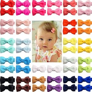 Baby Hair Clips CELLOT 50 Pieces 25 Colors in Pairs Baby Girls Fully Lined Baby Bows Hair Pins Tiny 2″ Hair Bows Alligator Clips for Baby Girls Infants Toddlers