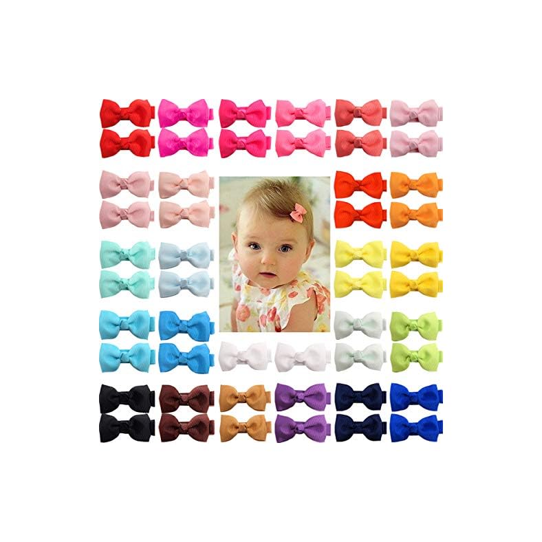 Baby Hair Clips CELLOT 50 Pieces 25 Colors in Pairs Baby Girls Fully Lined Baby Bows Hair Pins Tiny 2″ Hair Bows Alligator Clips for Baby Girls Infants Toddlers