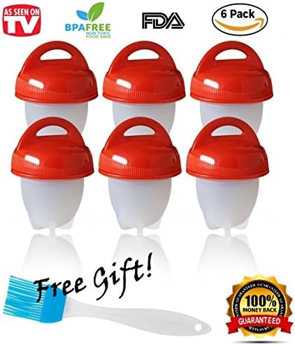 Egglettes (6 Pack), Silicone Egg Cooker, Cooks Hard-Boiled &amp; Soft-Boiled Eggs Without the Shell, Poaches, Steams, BPA Non-Stick Silicone, FREE COOKING BRUSH INCLUDED, AS SEEN ON TV, 2018 DESIGN