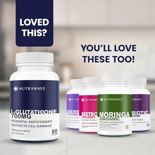 Nutrawave HIGHEST POTENCY AVAILABLE L-Glutathione 700mg per capsule Supplement,- Non-GMO, Soy & Gluten Free - 60 Capsules