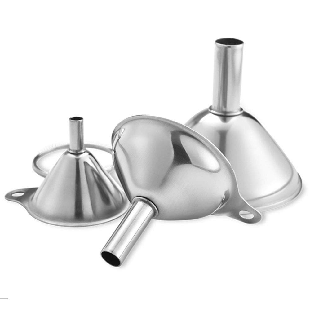 Ritte Stainless Steel Funnel, Set of 3 Mini Funnel Set/Small Funnels, Small Strainer Funnel with Metal Integrated Handle for Filling Small Mini Bottles or Containers