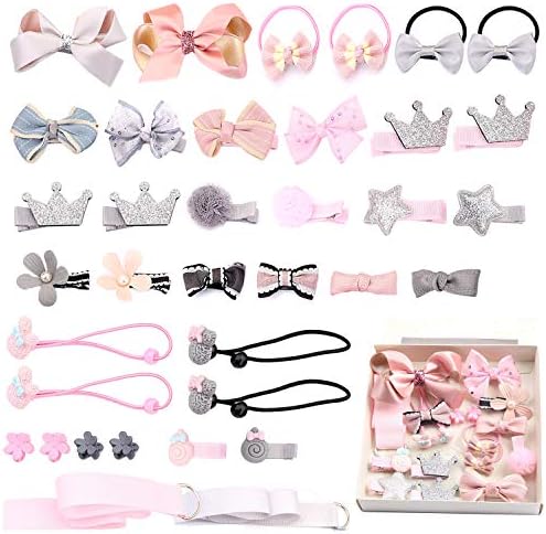 Baby Girl's Hair Clips Cute Hair Bows Baby Elastic Hair Ties Hair Accessories Ponytail Holder Hairpins Set For Baby Girls Teens Toddlers, Assorted styles, 36 pieces Pack (White)