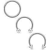 Lcolyoli 16g Septum Rings Surgical Steel Septum Jewelry Lip Rings Hoop Labret Snake Bite Piercing Jewelry Horseshoe Earrings Daith Piercings for Women Men