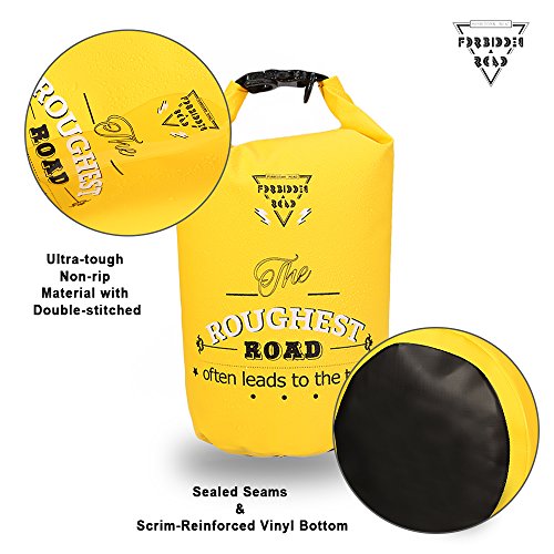 Forbidden Road 5L 10L 15L Waterproof Dry Bag (8 Colors) Dry Sack Roll Top Dry Compression Sack Keeps Gear Dry for Kayaking Boating Camping Canoeing Fishing Skiing Snowboarding (Yellow, 20L)