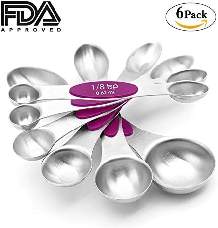 Set of 6 Magnetic Measuring Spoons- Purple - Premium 18/8 Stainless Steel Double-Sided Nesting Cups for Exact Measurement of Dry &amp; Liquid Ingredients for Cooking &amp; Baking | Teaspoon to Tablespoon