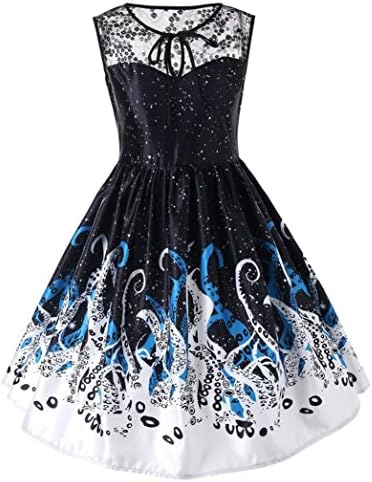 Veepola Women Vintage Print Lace Sleeveless Evening Party Prom Dress Dress