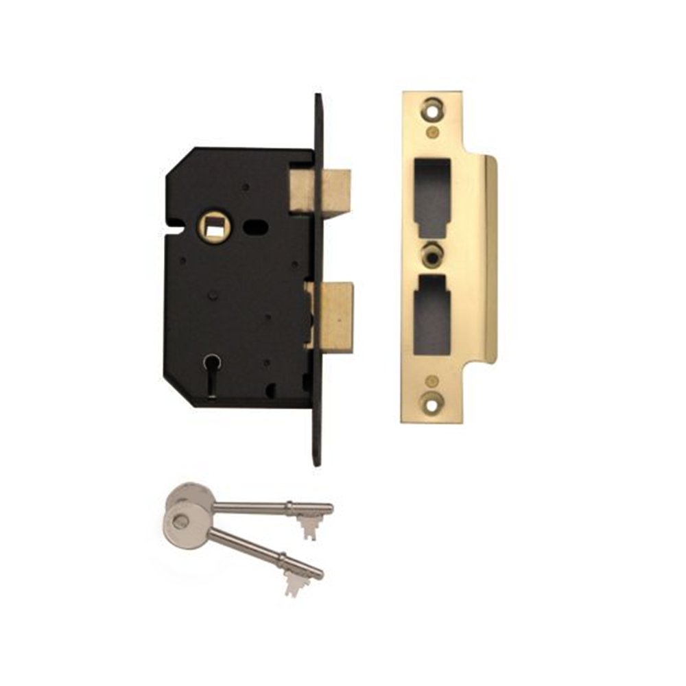 Yale YES-DL-PB-64 Essentials 3 Lever Mortice Deadlock, 2.5 Inch/64 mm, Brass Finish, Suitable for Internal Doors Use