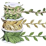 Set of 3 Leaf Ribbon Leaf Trim in Gold Green Vine Trim by The Yard Satin Vine Leaves Garlands Leaf Balloon Tail Gift Wrap Packaging Ribbon Party Garland Embellishment Hair Ribbon G Ribbon Gift Ribbon
