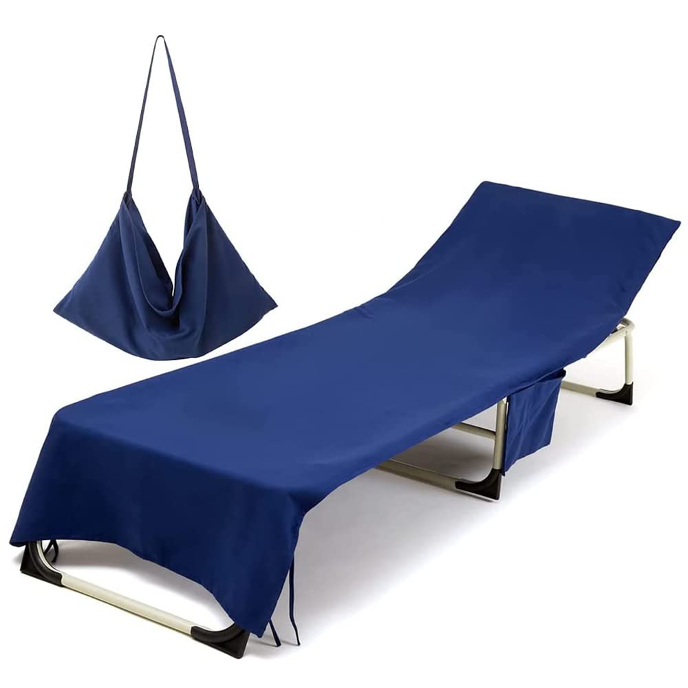 Morbuy Portable Solid Color Beach Towel, Beach Chair Cover Towel, Sun Lounger Beach Towel with Pockets, Microfiber Chaise Lounge Towel Cover for Summer Outdoor Garden Pool Vacation Travel (Dark Blue)